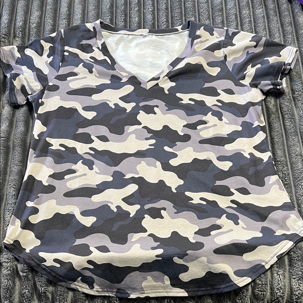 Camo V-neck Top